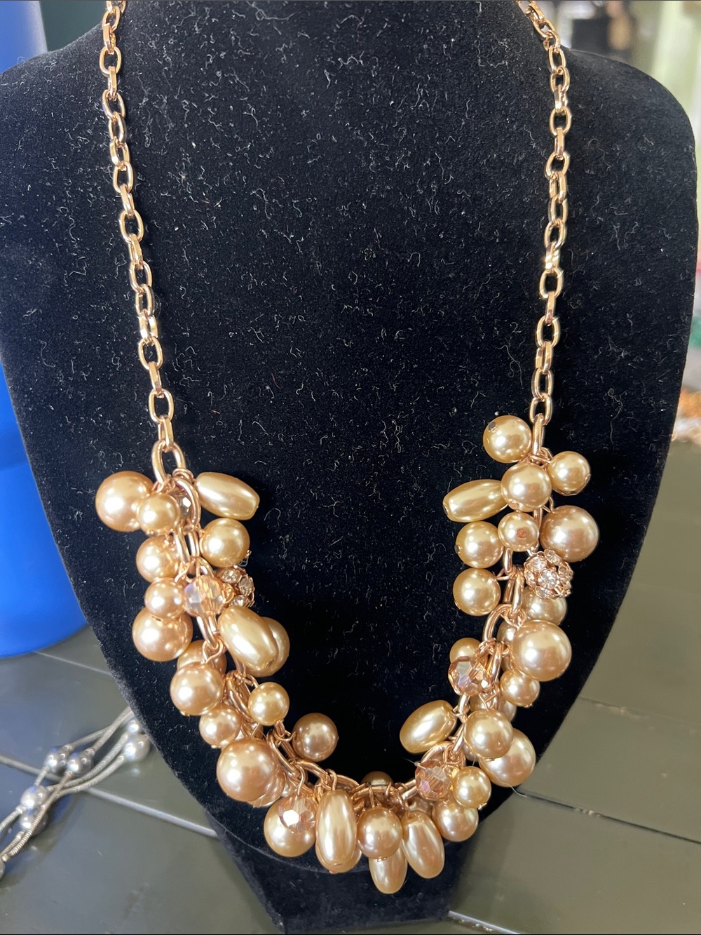 Gold Cluster Pearl Statement Necklace - Unbranded